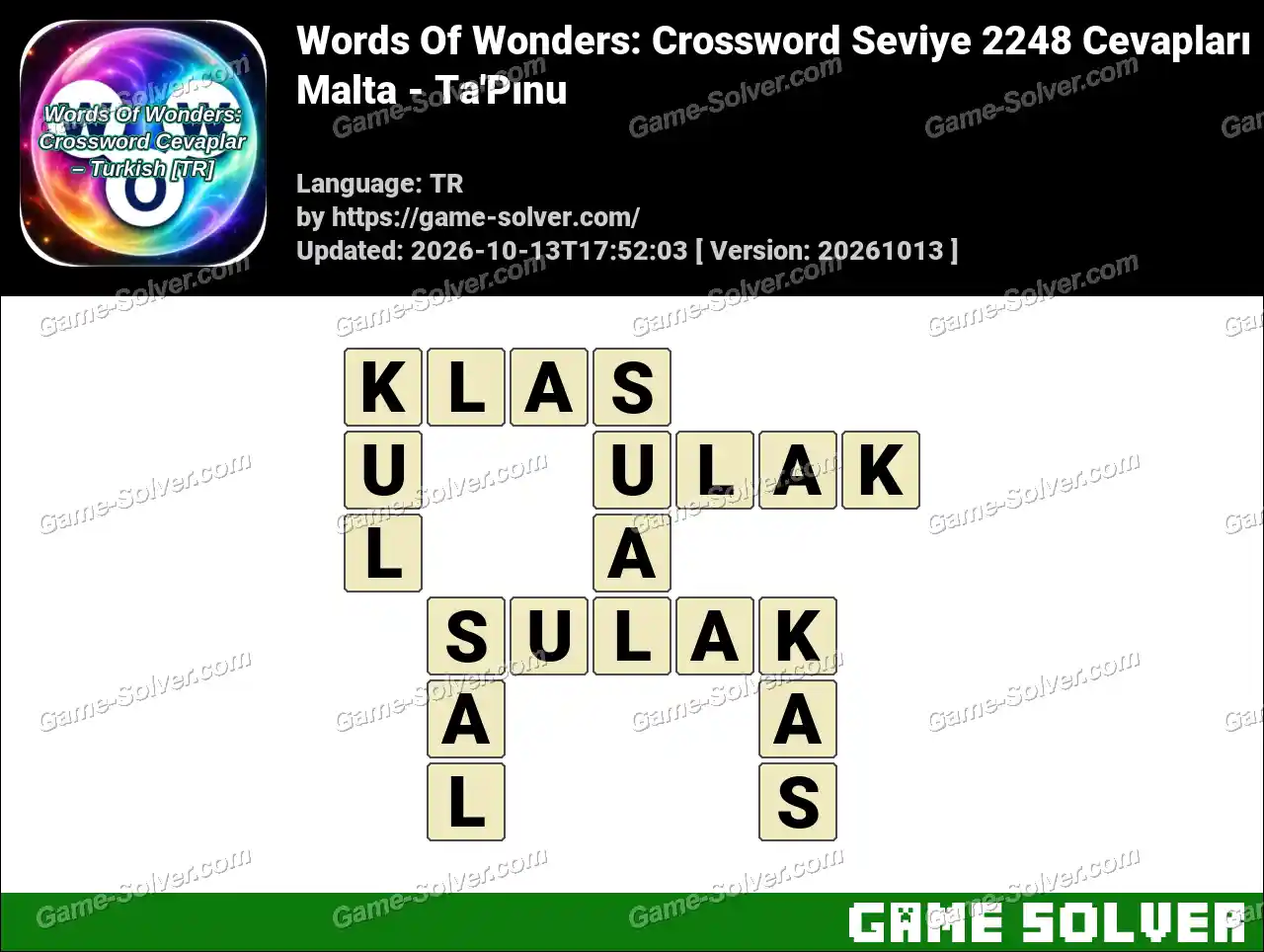 Words Of Wonders: Crossword Seviye 2248 Cevapları – Malta – Ta’Pınu